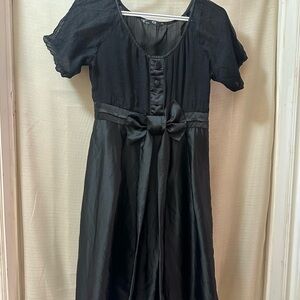 WSN Vintage-Inspired Black Satin Bow Dress – Size M/L